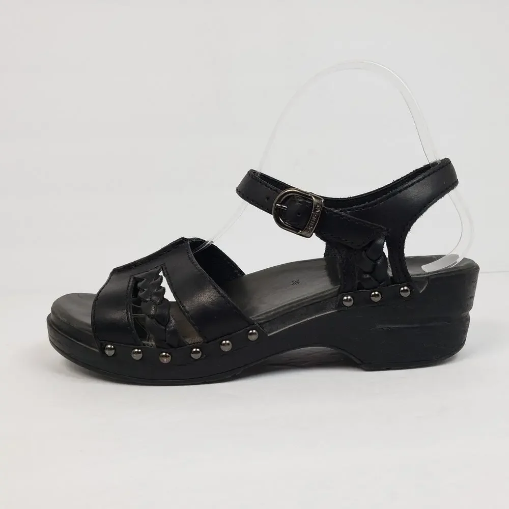 Dansko Sissy Womens Size EU 39 US 8.5-9 Black Leather Braided Slingback Sandals